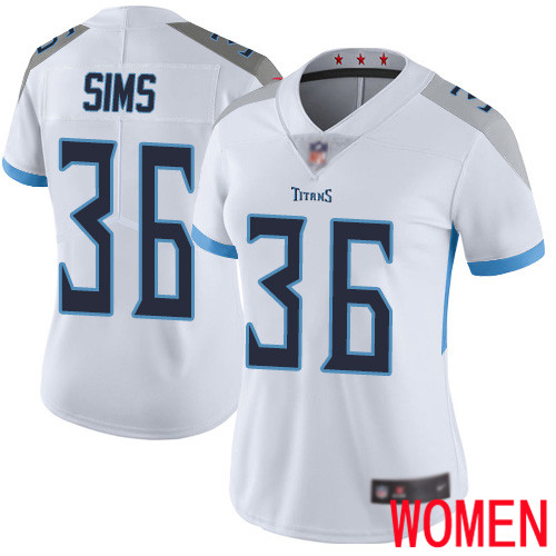 Tennessee Titans Limited White Women LeShaun Sims Road Jersey NFL Football #36 Vapor Untouchable->women nfl jersey->Women Jersey